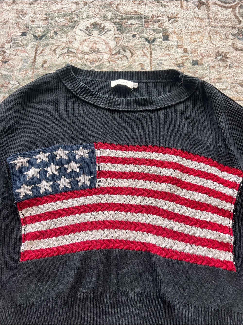 Oversized American Flag Graphic Crewneck Sweater Sz S/M - Picture 3 of 7